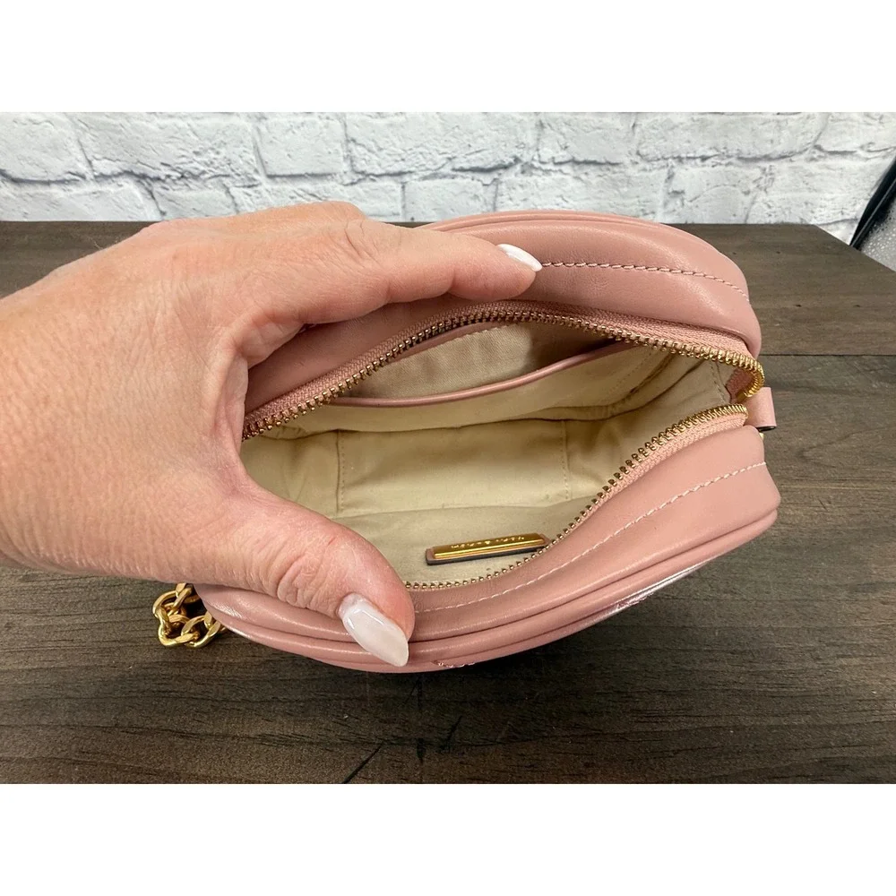 Tory Burch Kira Chevron Small Camera Bag Pink Moon Quilted Leather Crossbody